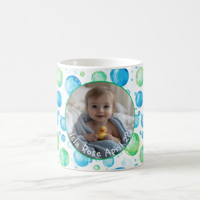 Foto och text, blått, Grönt, vitt C557-Baby-foto Kaffemugg (Center)