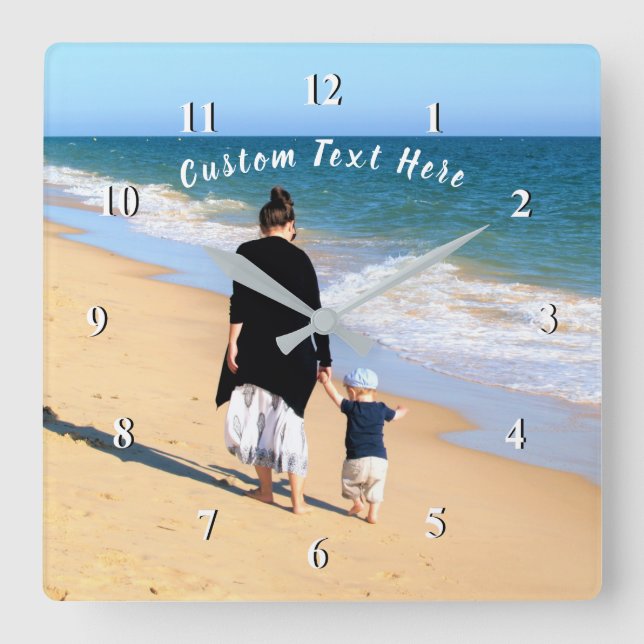 Foto och text för anpassningsbar - din egen design fyrkantig klocka (Framsida)