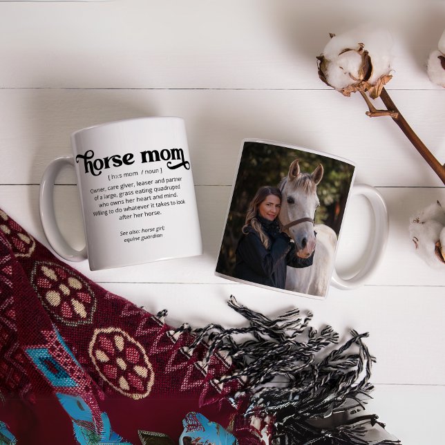 Foto och text för Anpassningsbarna Horse Mamma Kaffemugg (Horse Mom Custom Photo Text Coffee Mug)