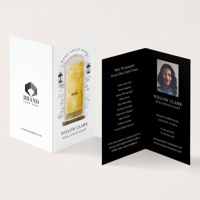 Foto och tjänster för gultens vattenfärgsframdörr visitkort (In- och utsida)