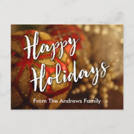 Foto och typografi av glad helg-prydnadsföremål helg vykort