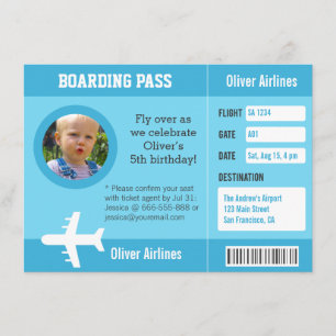 Foto Ombordstigningskort Födelsedagsfest Flygplan Inbjudningar