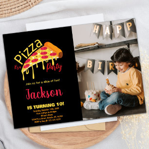 Foto Orange Black Red Pizza Birthday-inbjudningar Inbjudningar