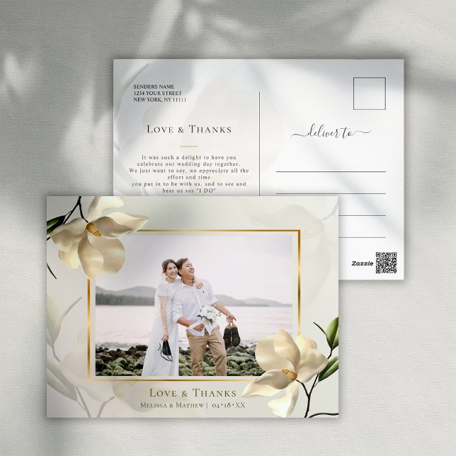 Foto Oriental Vit Magnolia Tack Kort (Photo Oriental White Magnolia Thank You Postcard)