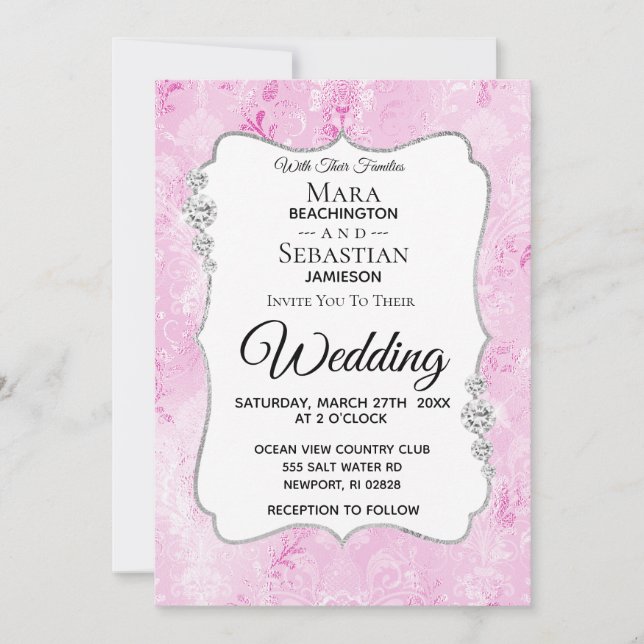 *~* Foto - OSA - QR Diamond Damask Wedding Inbjudningar (Framsida)