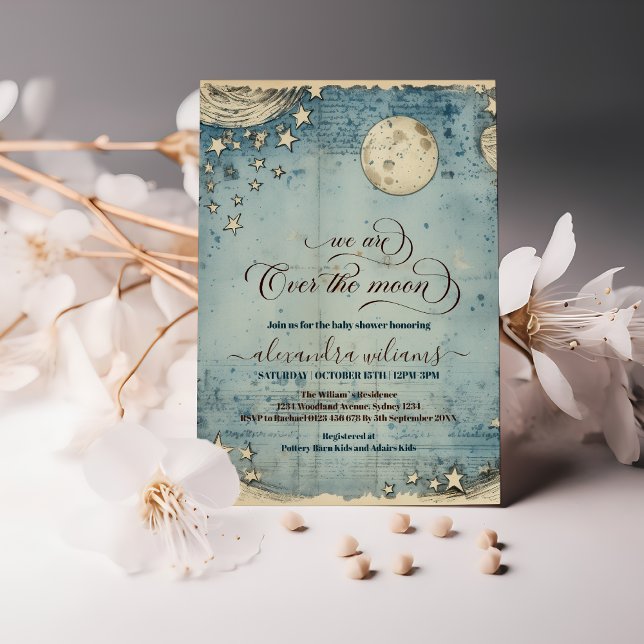 Foto över Måne Blue Boy Baby Shower Inbjudningar (Skapare uppladdad)