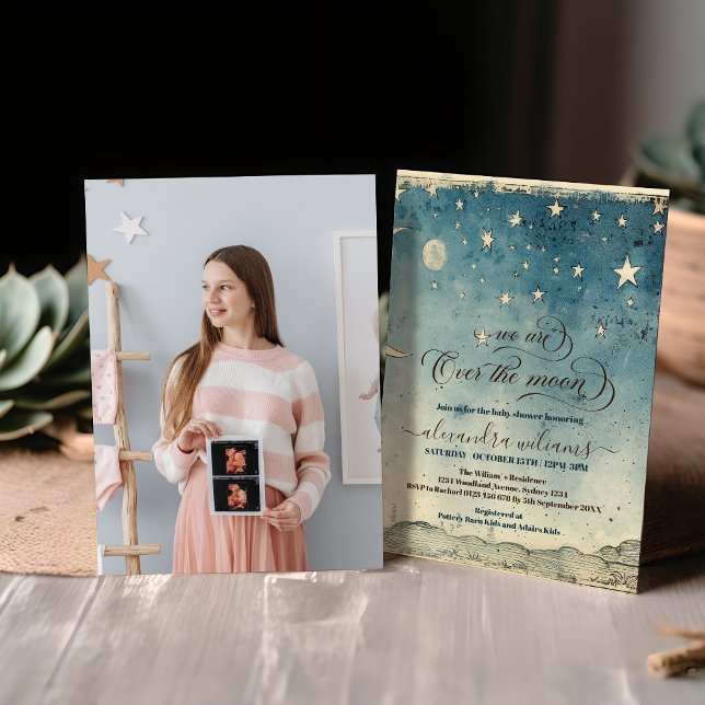 Foto över Måne Stars Blue Baby Shower Inbjudningar (Skapare uppladdad)