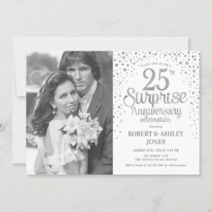 Foto Överraskning 25-årsjubileum - Vit Silver Inbjudningar