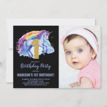 Foto på 1:a Rainbow Unicorn Birthday-inbjudan