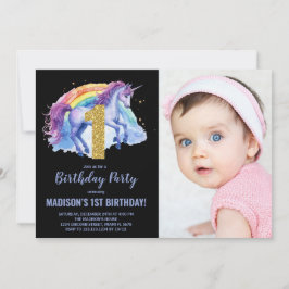 Foto på 1:a Rainbow Unicorn Birthday-inbjudan Inbjudningar