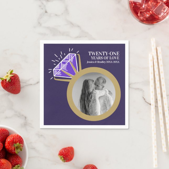 Foto på 21-årsdagen party Iolite lila ring Pappersservett (Insitu)