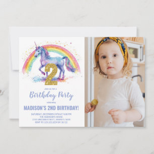 Foto på 2:a Rainbow Unicorn Birthday-inbjudan Inbjudningar