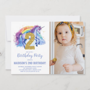 Foto på 2:a Rainbow Unicorn Birthday-inbjudan Inbjudningar
