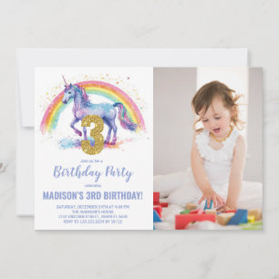 Foto på 3:e regnbåge - Unicorn Birthday-inbjudan Inbjudningar