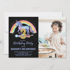 Foto på 3:e regnbåge - Unicorn Birthday-inbjudan Inbjudningar