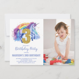Foto på 3:e regnbåge - Unicorn Birthday-inbjudan Inbjudningar