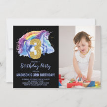 Foto på 3:e regnbåge - Unicorn Birthday-inbjudan