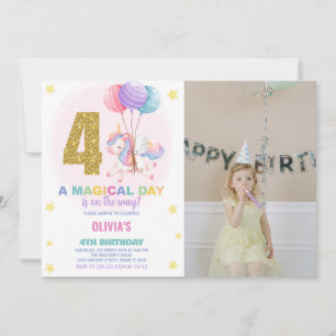 Foto på 4e födelsedagen Unicorn Birthday-inbjudan Inbjudningar