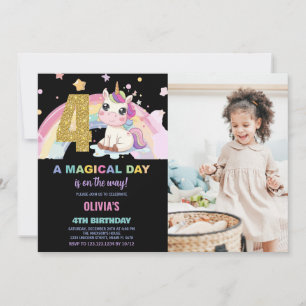 Foto på 4e födelsedagen Unicorn Birthday-inbjudan Inbjudningar