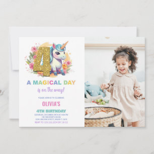 Foto på 4e födelsedagen Unicorn Birthday-inbjudan Inbjudningar