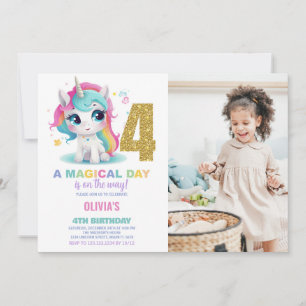 Foto på 4e födelsedagen Unicorn Birthday-inbjudan Inbjudningar