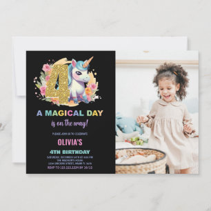 Foto på 4e födelsedagen Unicorn Birthday-inbjudan Inbjudningar
