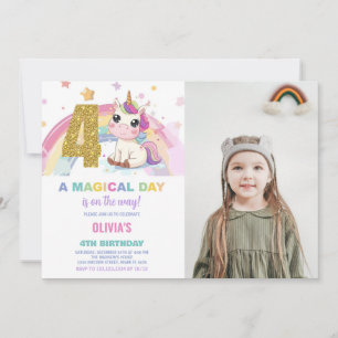 Foto på 4e födelsedagen Unicorn Birthday-inbjudan Inbjudningar