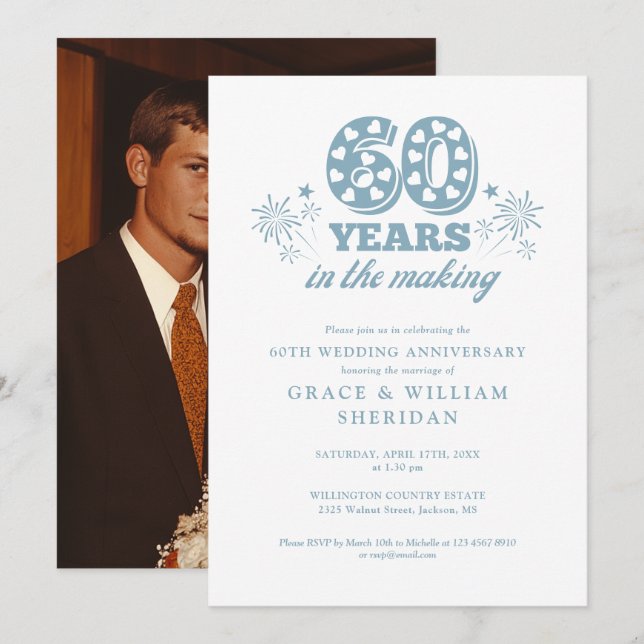 Foto på 60-års bröllopsdag inbjudningar (Fram/baksida)