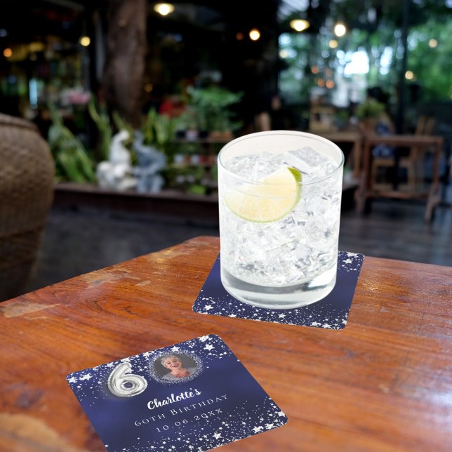 Foto på 60-årsdagen av marinblå silver-stjärnor underlägg papper kvadrat (Skapare uppladdad)