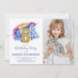 Foto på 6e Rainbow Unicorn Birthday-inbjudan Inbjudningar