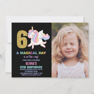 Foto på 6e Rainbow Unicorn Birthday-inbjudan Inbjudningar