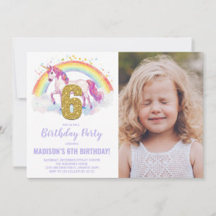 Foto på 6e Rainbow Unicorn Birthday-inbjudan Inbjudningar