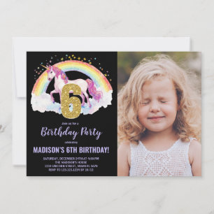 Foto på 6e Rainbow Unicorn Birthday-inbjudan Inbjudningar