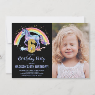 Foto på 6e Rainbow Unicorn Birthday-inbjudan Inbjudningar