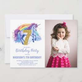 Foto på 7:e Rainbow Unicorn Birthday-inbjudan Inbjudningar