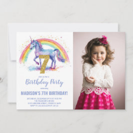 Foto på 7:e Rainbow Unicorn Birthday-inbjudan Inbjudningar