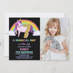 Foto på 7:e Rainbow Unicorn Birthday-inbjudan Inbjudningar