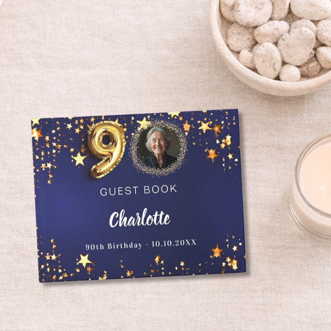 Foto på 90:e födelsedagsstjärnor (blåa guld-stjärn gästböcker (Skapare uppladdad)