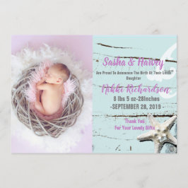 Foto på akvassårstrand Baby Birth Announcement Meddelande