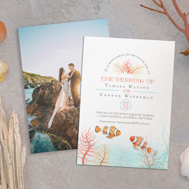 Foto på akvatisk korallhavsclown i bröllop inbjudningar (Skapare uppladdad)