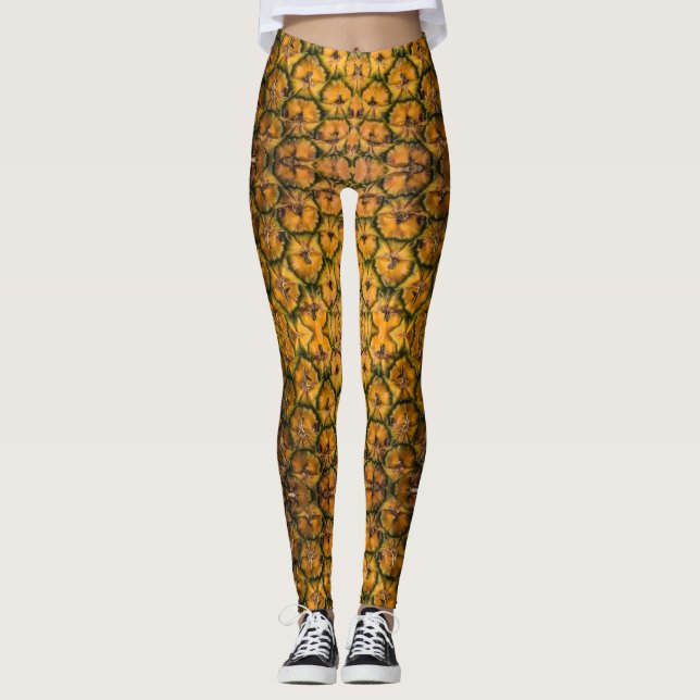 Foto på ananas Peel Struktur Guld Mönster Leggings (Framsida)