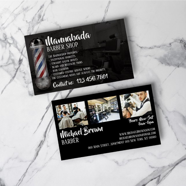Foto på anpassningsbarna för barberpocka visitkort (Barber pole supply shop custom photo business card)