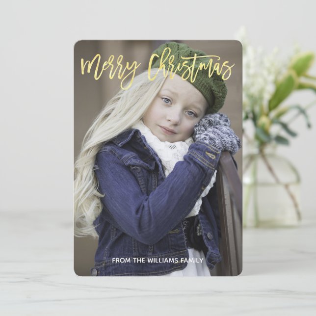 Foto på Anpassningsbarna God jul Guld elegant Julkort (Stående Fram)