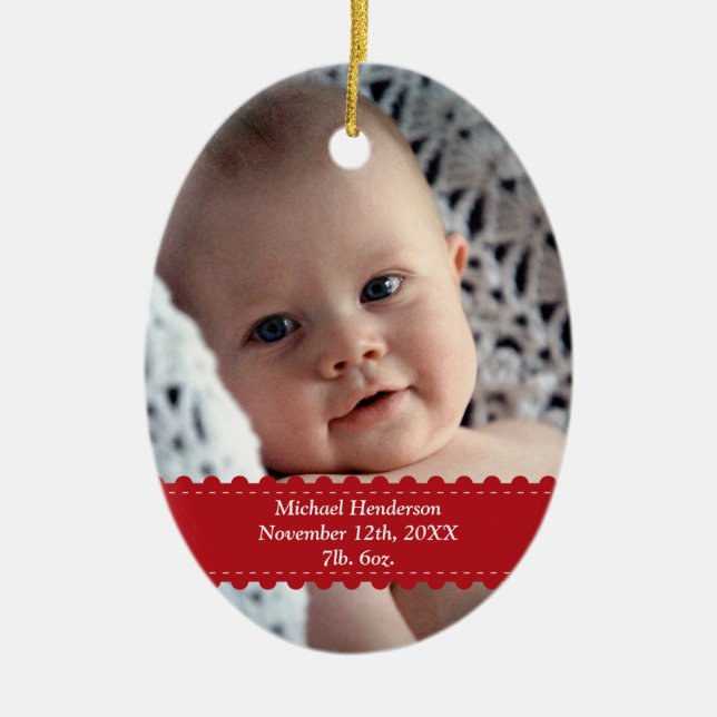 Foto på anpassningsbarna Red ribbon baby barnförlo Julgransprydnad Keramik (Framsidan)