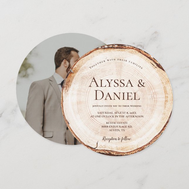 Foto på Anpassningsbarna Rustic Bröllop Wood cut G Inbjudningar (Fram/baksida)