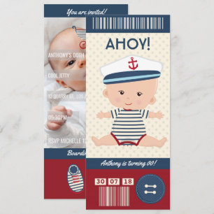 Foto på baby Birthday Nautical Boarding Pass Bilje Inbjudningar