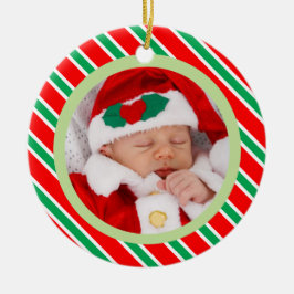 Foto på Baby i Candy cane under julfotboll i Rand Julgransprydnad Keramik