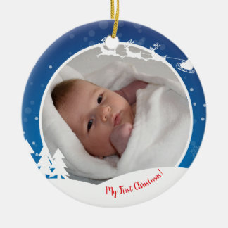 Foto på baby i jul julgransprydnad keramik