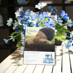 Foto på babyduschpojke med vattentfärg inbjudan vykort