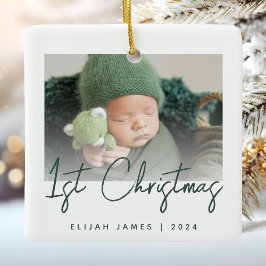 Foto på babyens första jul Grön skrift Julgransprydnad Keramik